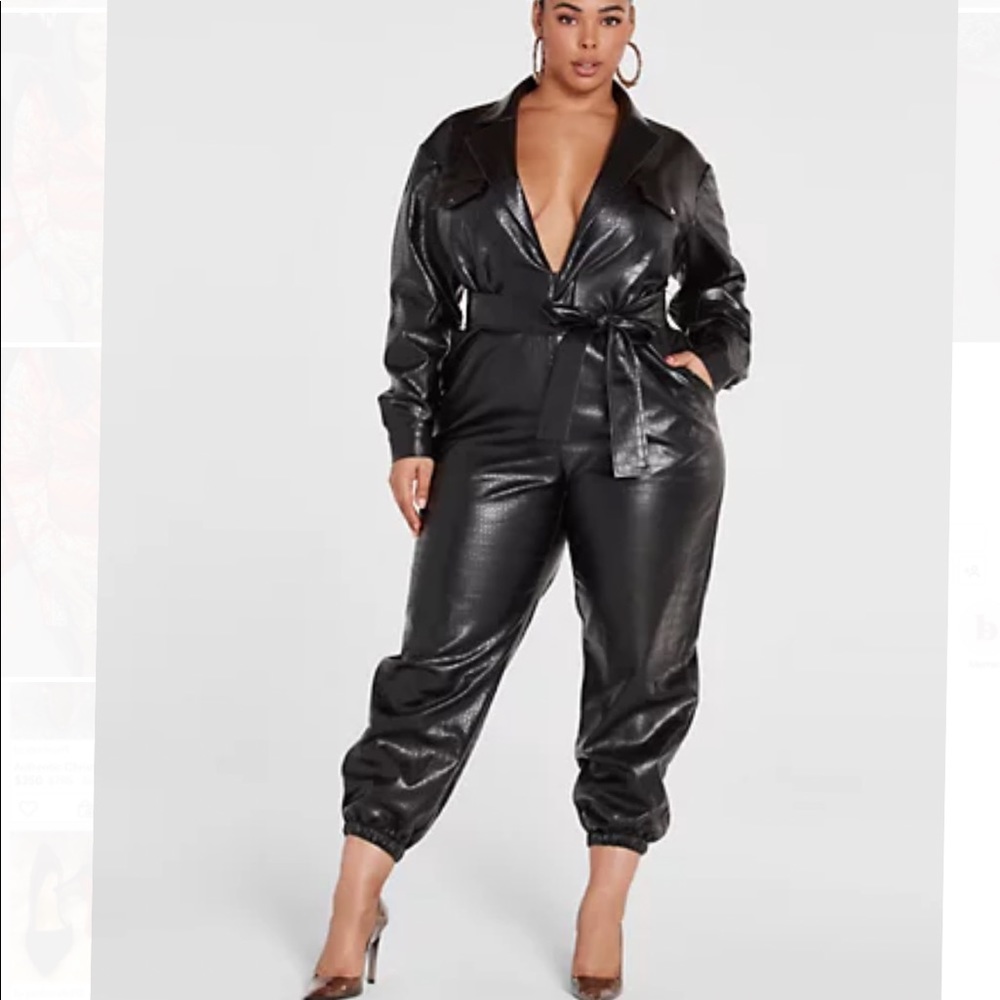 Fashion to figure crocodile embossed faux leather jumpsuit- sold out